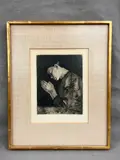Käthe Kollwitz, Betendes Madchen (Woman Praying), 1892 (published in the 1930s), Aquatint and drypoint with softground etching. 7 11/16 x 5 7/8" platemark