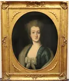 Portrait of a Woman with a White Bow by American School, Oil on canvas, sold Nov 2024