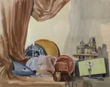 Arthur Cotton Moore, Tabletop still life, Watercolor on paper