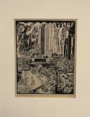 Fiske Boyd, "Concept (United Nations Building)". 1951, Wood engraving