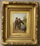 Frans De Beul, Boys Playing Marbles, Oil on wood panel