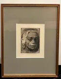 Käthe Kollwitz, Selbstbildins (Self Portrait), 1912, Black and white etching on paper with von der Beckes family blind stamp