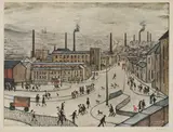 L. S. Lowry, Untitled, Laurence Stephen Lowry RA (1887-1976) 'Huddersfield' offset lithograph in colours