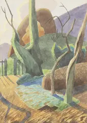 Malcolm Arbuthnot, Untitled, Malcolm Arbuthnot (1877-1967) Trees near a picket fence watercolour 54.5 x 37cm .