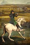 George Stubbs, A mounted figure blowing a hunting horn, oil on canvas
