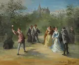 Théodore Levigne, A game of badminton, oil on canvas