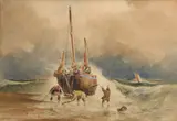 William Adolphus Knell, Bringing the ship to shore, watercolor on paper