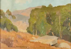 Aaron Edward Kilpatrick, Distant Hills, Eucalyptus Trees, Summer Path (three), two oil on canvas, one oil on board