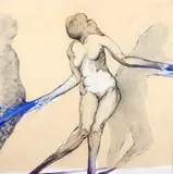 Jan Stussy, Female Enigma, 1964, acrylic, charcoal and fabric collage on masonite