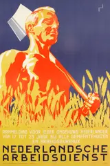Francis H. Schell, Nederlandsche Arbeidsdienst, c. 1942, Lithographic poster in colors on wove paper backed with linen