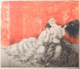 Mockery (H., C. & I. 348) by Louis Icart, 1928, Etching and aquatint with touches of handcoloring on wove paper, sold Oct 2011