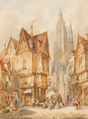 Heinrich Schäffer, Village scenes (a pair), both pencil and watercolor on paper