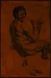 Jacob Jordaens, A Study of Pan seated, playing the pipes; also another drawing by a different hand, both black chalk on paper