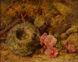 Oliver Clare, A still life with flowers and bird's nest; also two still lifes attributed to George Clare (a group of three)