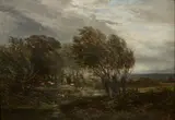 Josephus Gerardus Hans, A pastoral landscape with cattle grazing beside a stream, oil on canvas