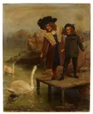 English School, Children feeding the swans