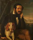 A hunstsman and his dog by Continental School, oil on canvas, sold Sep 2011