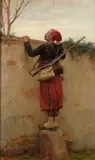 Paul, A zouave peering over a wall, oil on panel