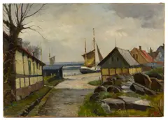 Harbor scene by Albert Lorey Groll, oil on canvas, offered Sep 2011