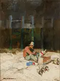 Roy Martell Mason, Fisherman painting lobster pot floats