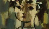 Sueo Serisawa, Man with curlers, 1953, oil on canvas board