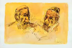 Two Heads by Chaim Gross, 1961, ink, pencil and wash on paper, offered Sep 2011