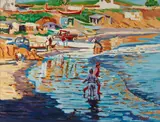 Pam Calore, Playing at the shore, acrylic on canvas