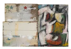 Jim Morphesis, Dreamer, 1988, oil, magna, enamel, charcoal, wood and collage on panel