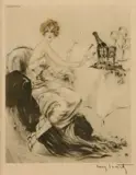 Louis Icart, Banquet avec le Champagne Ayala (not in H., C. & I.), 1926/later, Lithograph with handcoloring on card paper