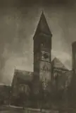 Marguerite E. Dewitt, Untitled (Steeple) (2), 1915, One platinum and one gum bichromate print, the first tipped to creme card then tipped again to thick ochre board, the second mounted to board