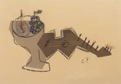 Emil Filla, Still Lifes with a Guitar II., 1932, Mixed media, paper