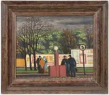 Oldřich Kerhart, At the Station, 1942, Oil on plywood