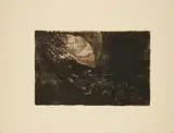 Käthe Kollwitz, Bewaffnung in einem Gewölbe (Aus: Bauernkrieg), Vor 1906/21, Farbradierung auf Kupferdruck-Bütten