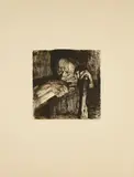 Käthe Kollwitz, Beim Dengeln (Aus: Bauernkrieg), Vor 1905/21, Radierung auf Kupferdruck-Bütten