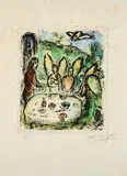 Marc Chagall, Abraham und die drei Engel, 1979, Farblithografie auf Japan