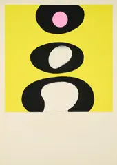 Otto Piene, Tele-schwarz-weiß-rosa-gelb, 1970, Farbserigrafie auf leichtem Karton
