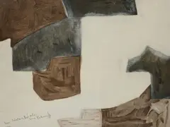 Composition brune, grise et noire by Serge Poliakoff, 1964, Farbradierung auf Bütten (mit Mittelfalz), sold Feb 2024