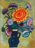 Gabriele Münter, Blumenbild mit rosa Dahlie, Um 1933, Öl auf Holz