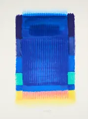 Blaues Feld mit Rosa by Heinz Mack, 1997, Farbserigrafie auf Bütten, sold Apr 2024