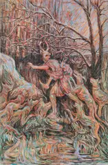 Ulrike Theusner, "Arrested for Debt. A Rake's Progress, Chapter IV", 2019/20, Pastell auf Leinwand