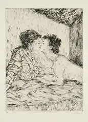 Ulrike Theusner, Two Boys Kissing, 2020, Radierung auf Hahnemühle (Wasserzeichen)
