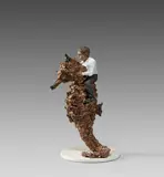 Stephan Balkenhol, Mann auf Seepferdchen, 2019, Bronze, patiniert und farbig gefasst