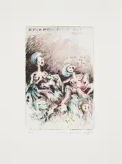 Ulrike Theusner, I'm actually a prostitute, 2015, Kaltnadel, koloriert mit Tusche und Aquarell auf Bütten