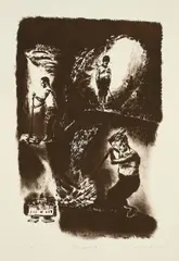 Neo Rauch, Bergamt, 2012, Farbtusche- und Kreidelithografie auf Bütten