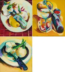 Dorothea Schüle, Serie von 3 Stillleben, 2003, Jeweils: Acryl auf Leinwand