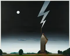 Titus Schade, "Feldturm im Gewitter", 2020, Öl und Acryl auf Holz