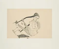Cornelia Schleime, Ohne Titel (Mädchen auf dem Stuhl), 1997, Farbradierung auf Bütten