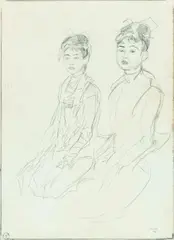 Isaac Israëls, Zwei Mädchen aus Bali, Um 1921/22, Bleistiftzeichnung auf Papier