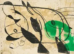 La Commedia dell'Arte IV by Joan Miró, 1979, Farbradierung auf Arches (Wasserzeichen), sold Feb 2024