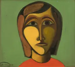 Frauenkopf by Johann Georg Müller, 1960, Öl auf Spanplatte, sold Jun 2024